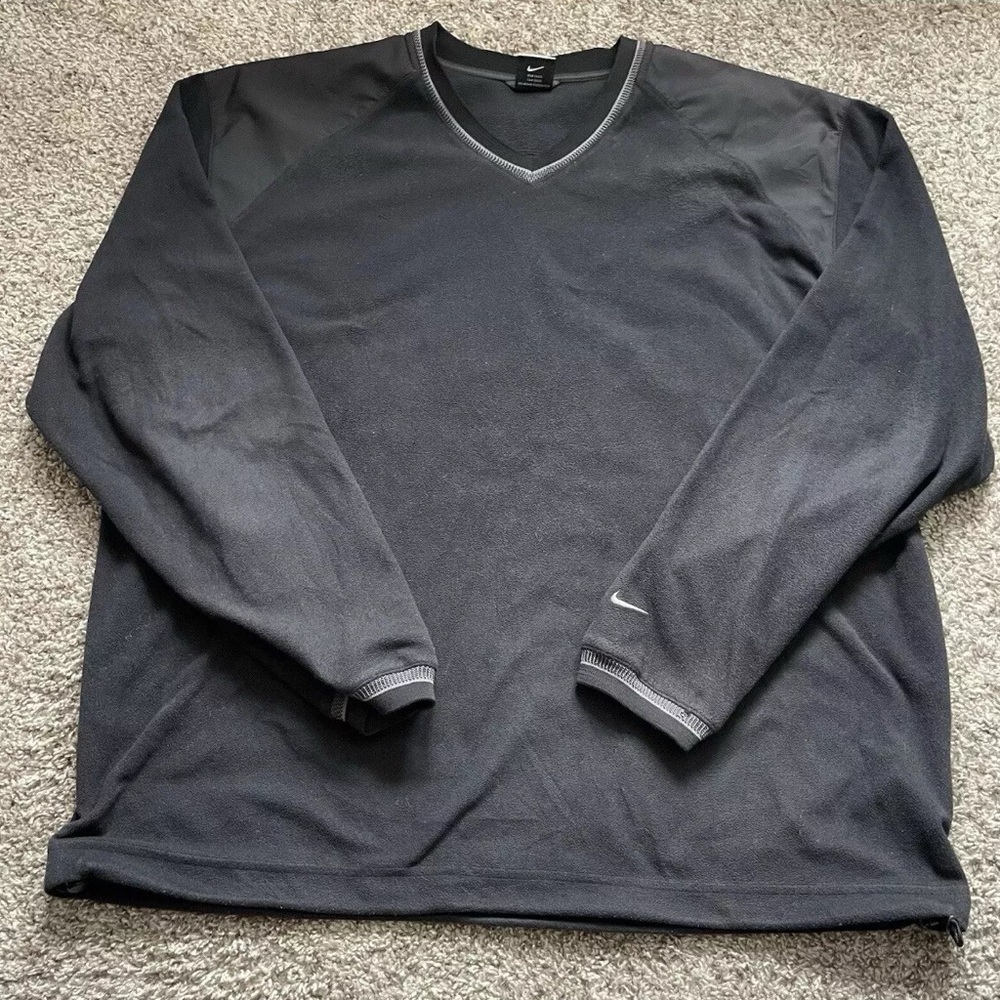 Vtg Y2K Nike Golf Fleece Mens XL Black Pullover Therma Fit Preppy Hip Hop Tennis